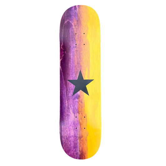 Stardust Matte Black Star Twin Tip Deck 8.25" Split Veneer Purple / Yellow Stain (Standard Cut) (Screenprinted)