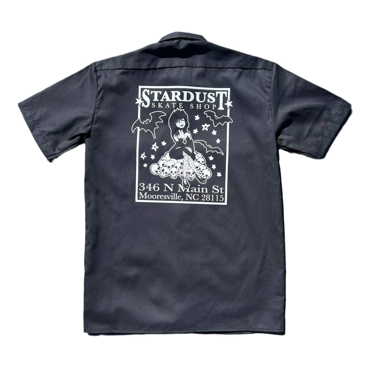 Stardust "Goth Girl" Dickies Screenprinted Short Sleeve Work Shirt Black / White