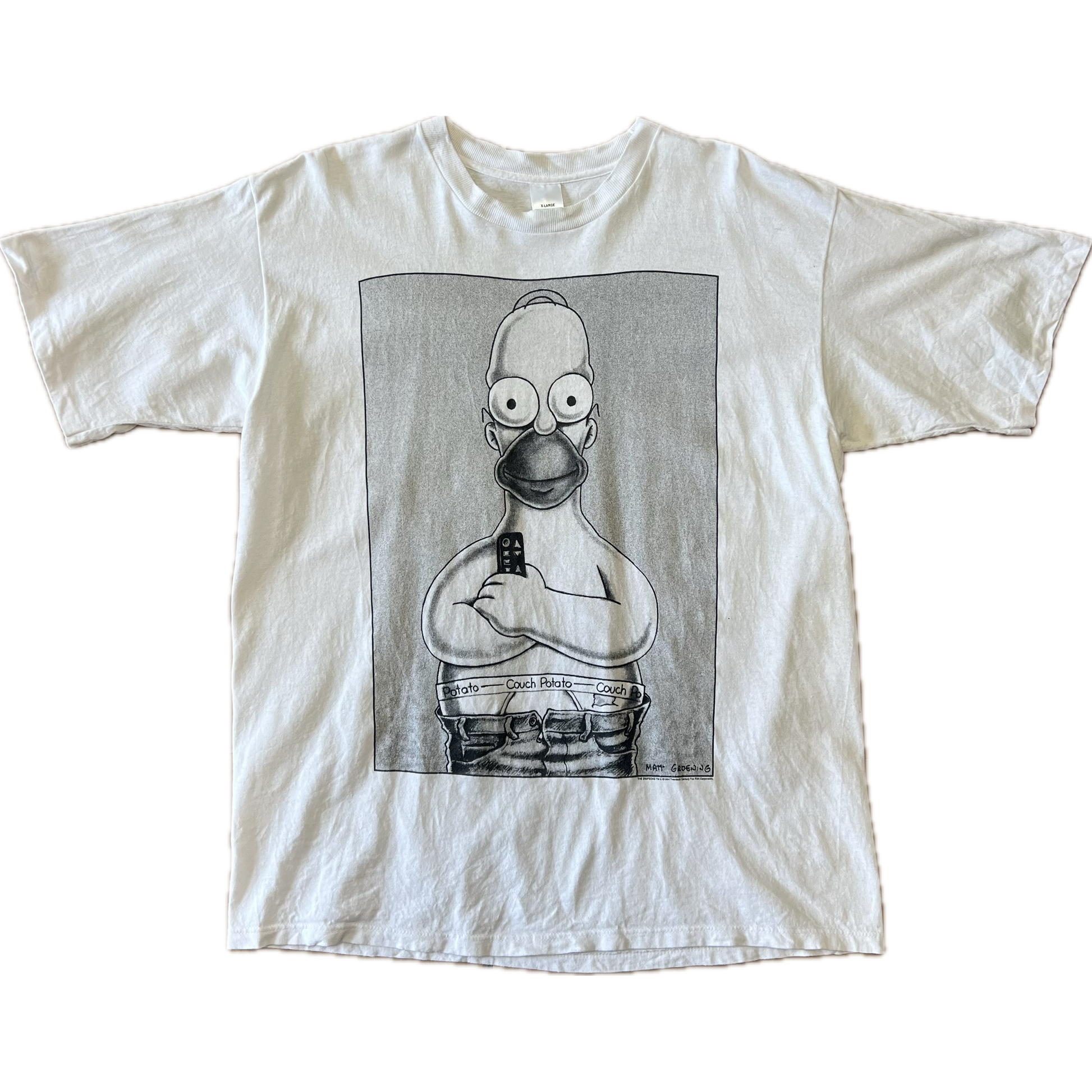 Vintage 1990s Homer Simpson "Couch Potato" Double Sided Print Tee - X-Large - White