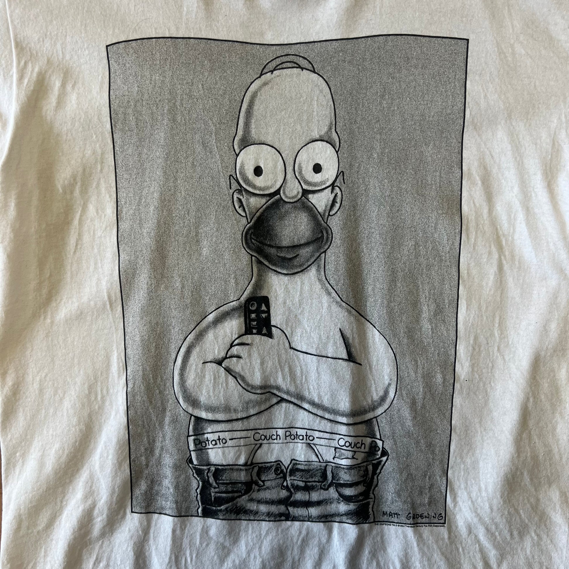 Vintage 1990s Homer Simpson "Couch Potato" Double Sided Print Tee - X-Large - White