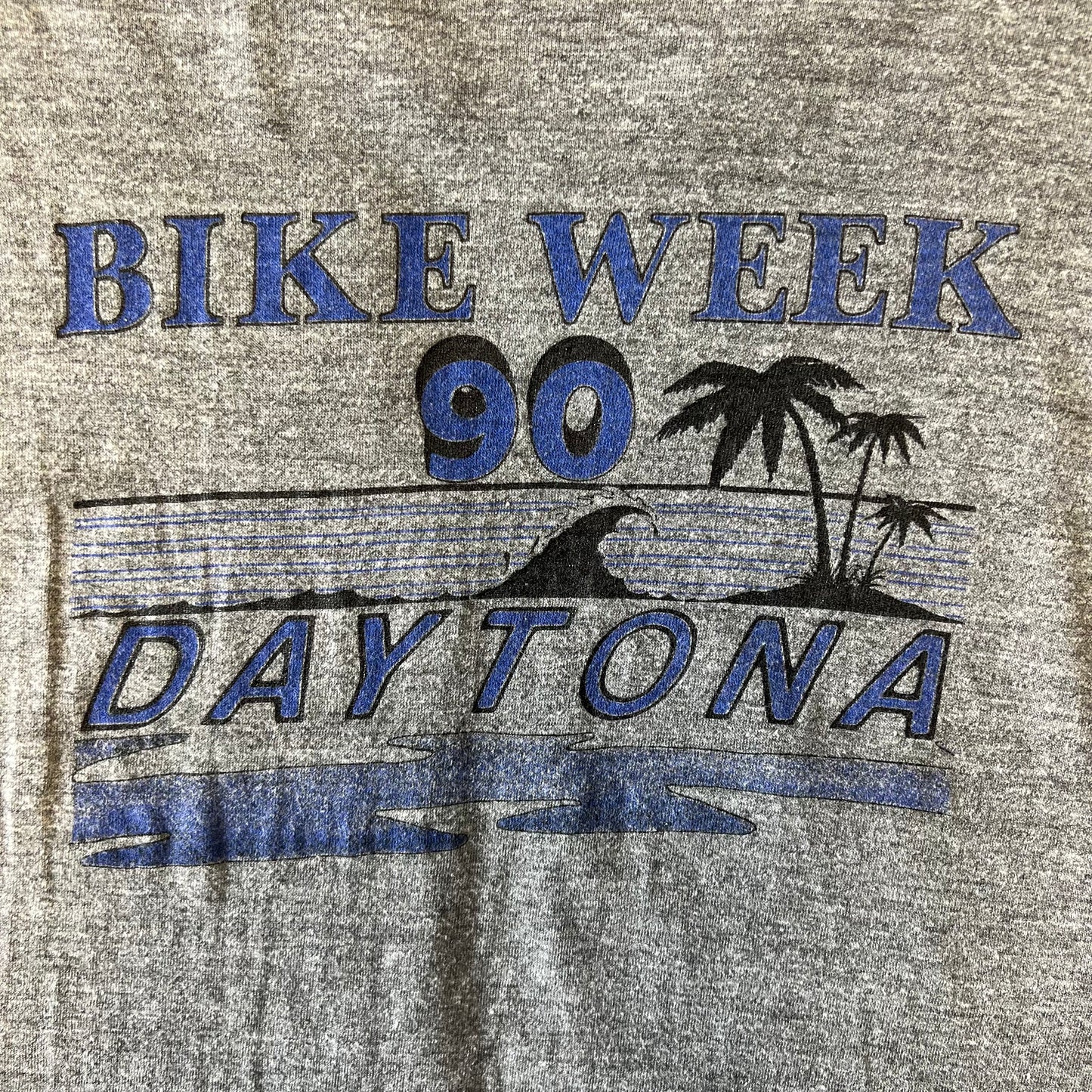 Vintage 1990 49th Annual Daytona Bike Week Double Sided Print Ringer Tee - Large - Heather Grey / Black