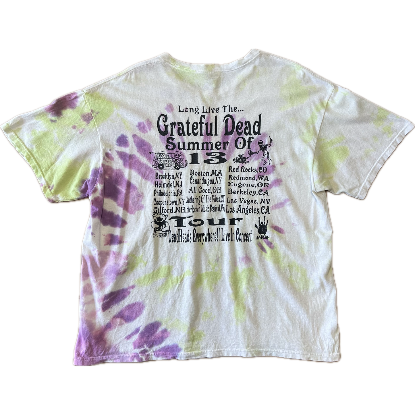 Vintage 2013 Grateful Dead Tour Double Sided Print Parking Lot Bootleg Tee - X-Large - Tie Dye