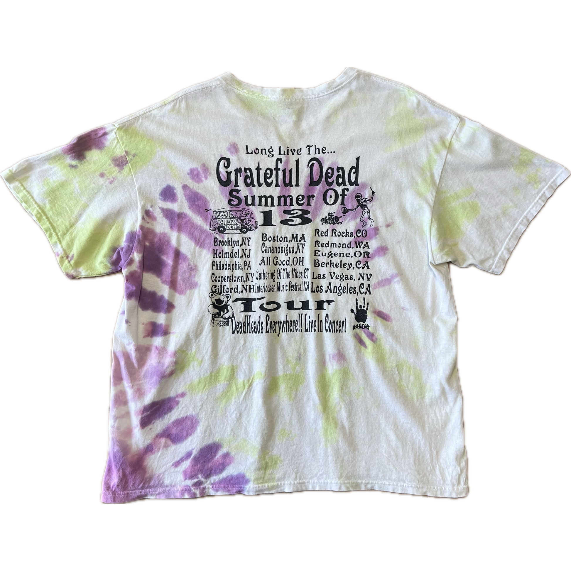 Vintage 2013 Grateful Dead Tour Double Sided Print Parking Lot Bootleg Tee - X-Large - Tie Dye