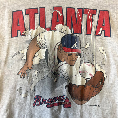 Vintage 1990s Atlanta Braves Double Sided Print Tee - X-Large - Heather Grey