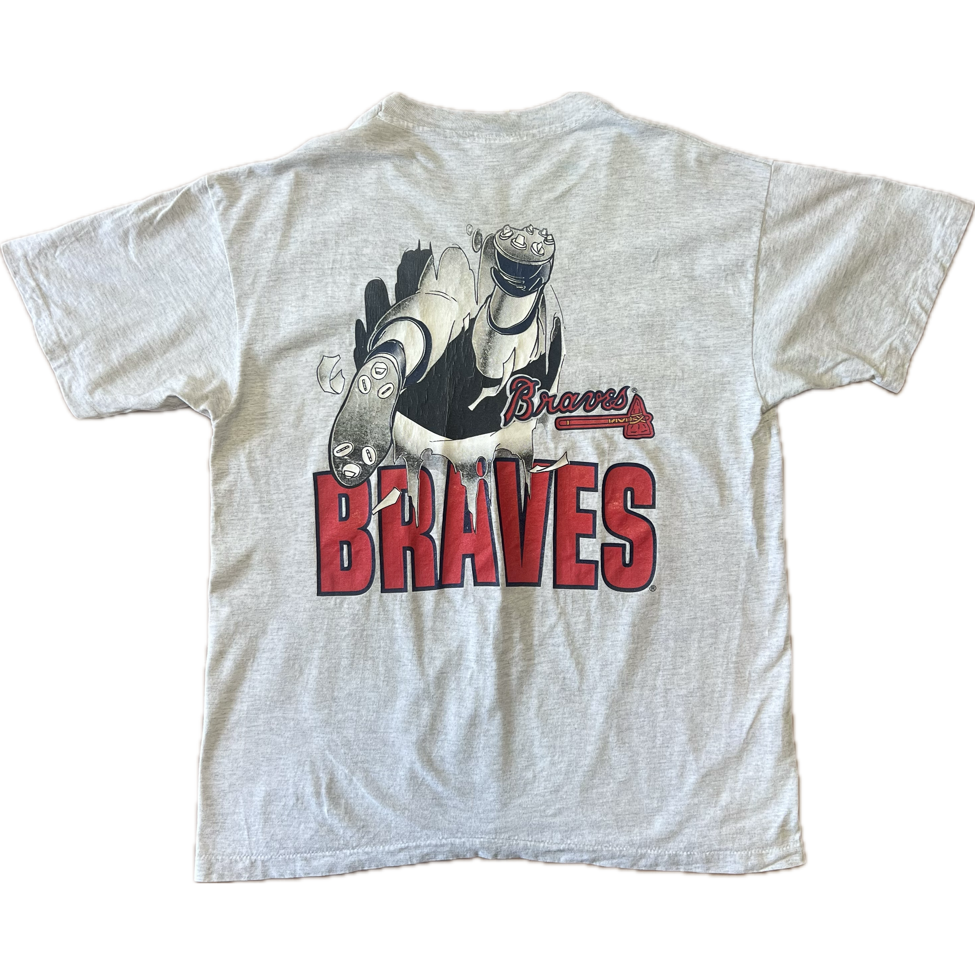 Vintage 1990s Atlanta Braves Double Sided Print Tee - X-Large - Heather Grey