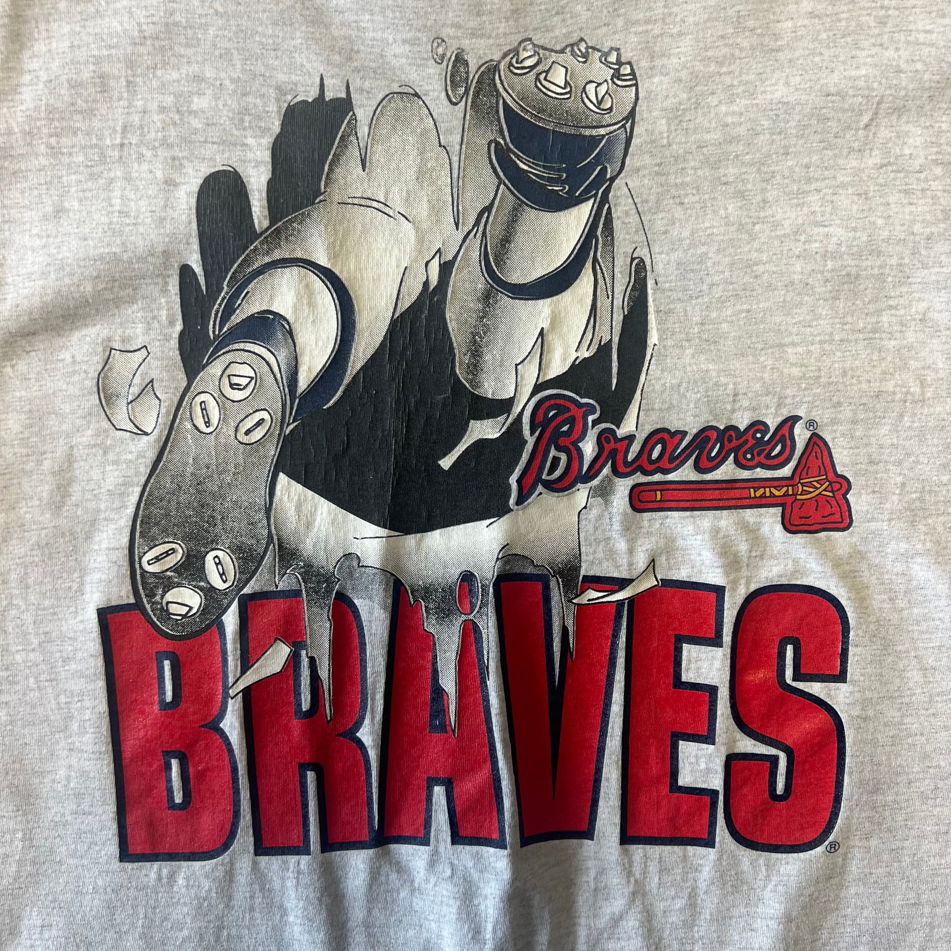 Vintage 1990s Atlanta Braves Double Sided Print Tee - X-Large - Heather Grey