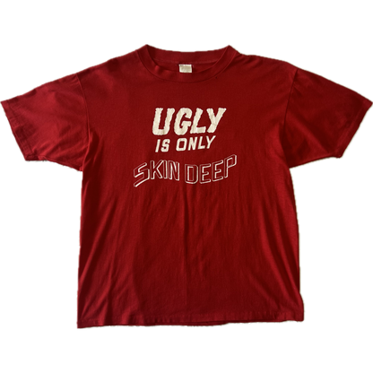 Vintage 1990s 3 Guys "Ugly Is Only Skin Deep" Double Sided Print Tee - Large - Red