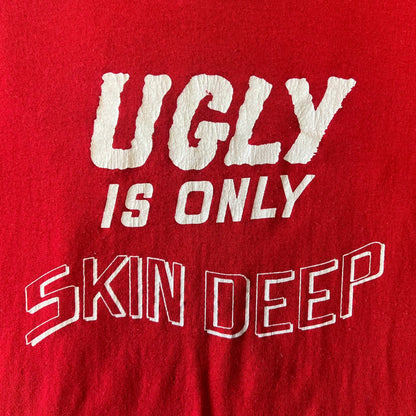 Vintage 1990s 3 Guys "Ugly Is Only Skin Deep" Double Sided Print Tee - Large - Red