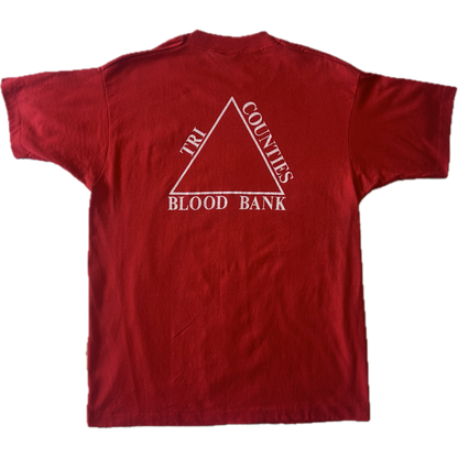 Vintage 1990s Tri Counties Blood Bank Tee - Medium - Red