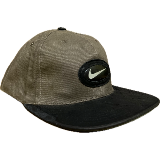 Vintage Nike Swoosh Bubble Patch Strapback Hat - Brown / Black