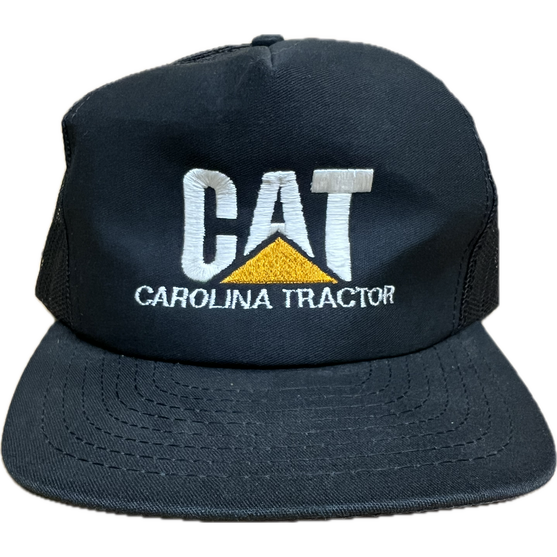 Vintage CAT Mesh Trucker Snapback Hat - Black