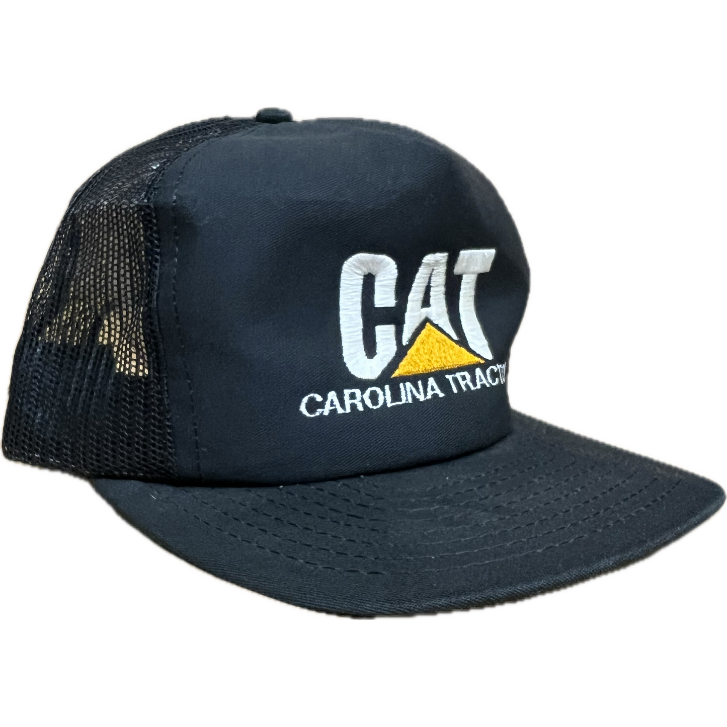 Vintage CAT Mesh Trucker Snapback Hat - Black