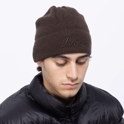 Dime Cursive Wool Fold Beanie Dark Brown