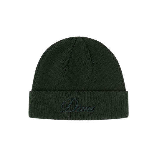 Dime Cursive Wool Fold Beanie Forest Green