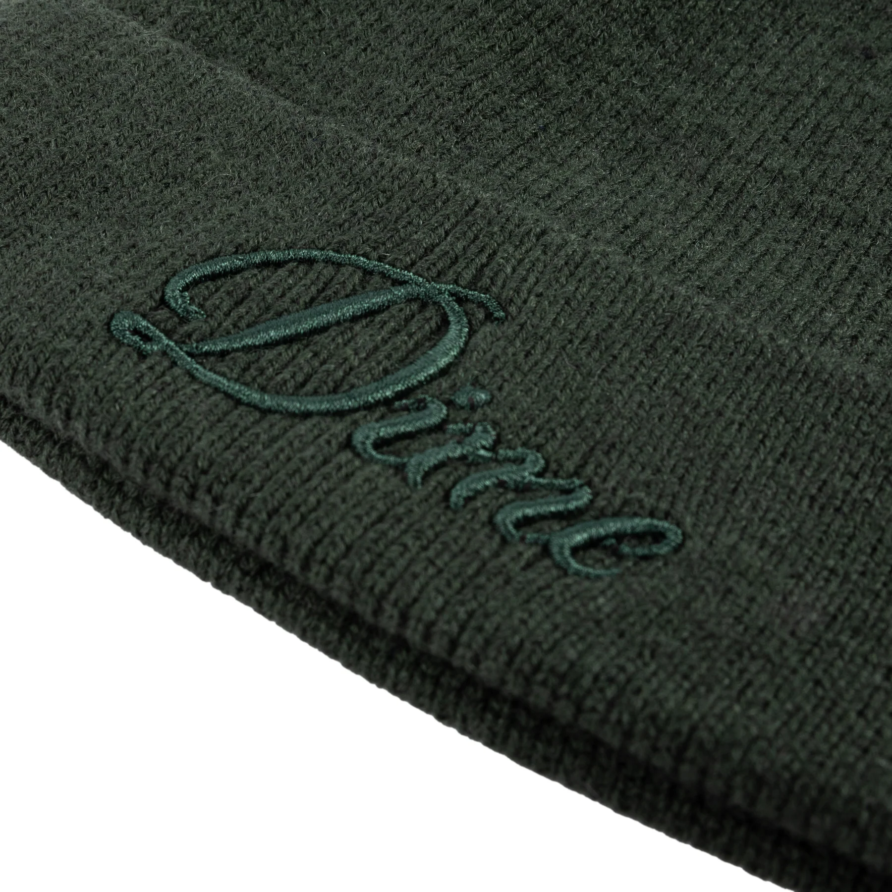 Dime Cursive Wool Fold Beanie Forest Green