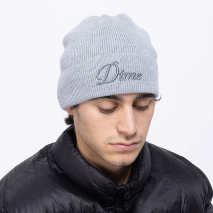 Dime Cursive Wool Fold Beanie Heather Grey