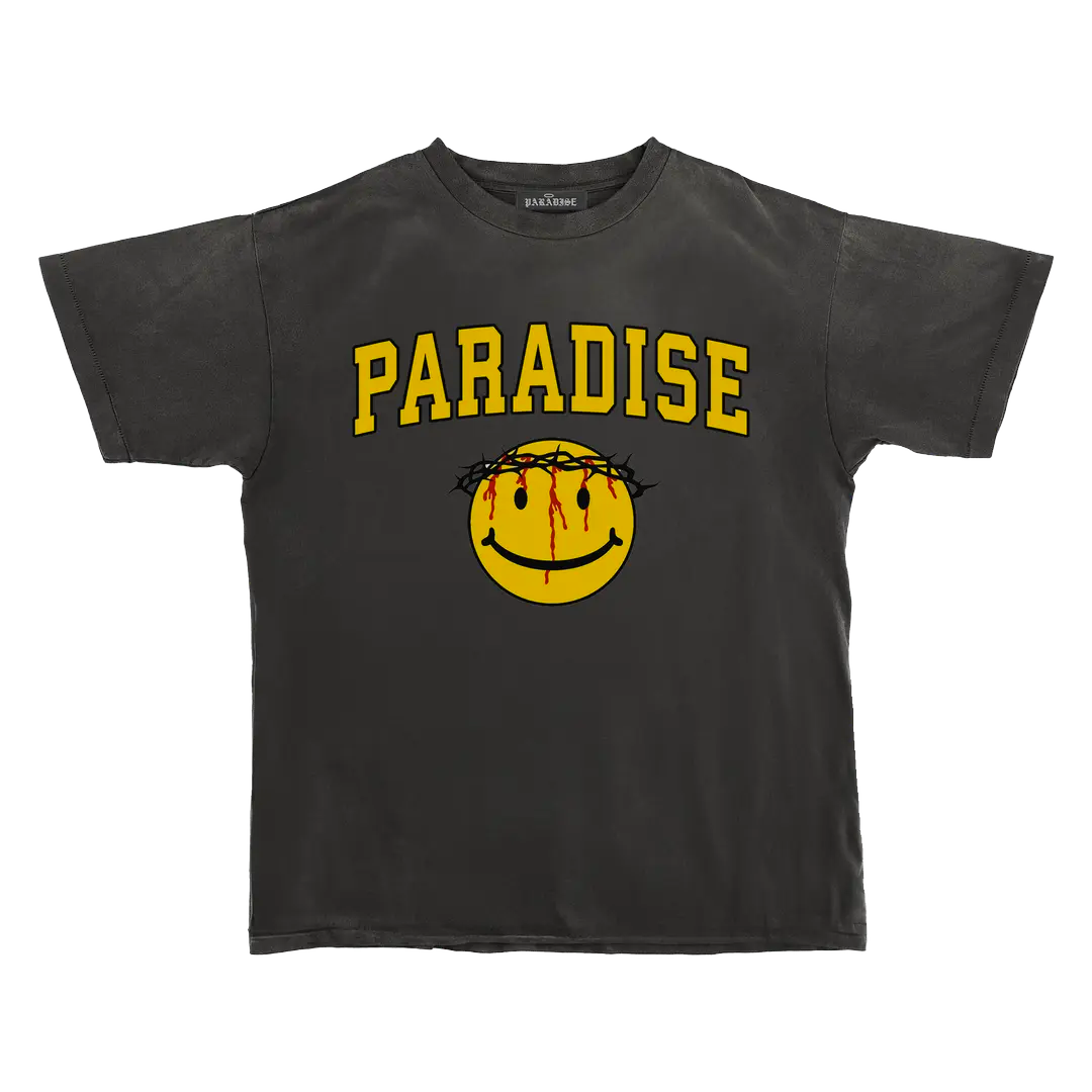 Paradise NYC Smiley Jesus Short Sleeve Tee Garment Dyed Black