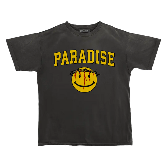 Paradise NYC Smiley Jesus Short Sleeve Tee Garment Dyed Black