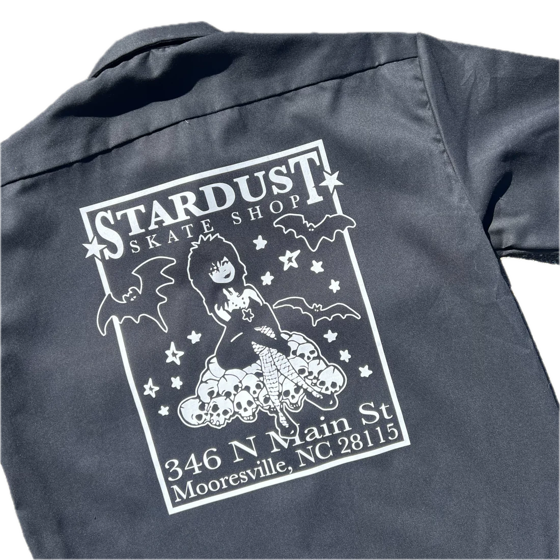 Stardust "Goth Girl" Dickies Screenprinted Short Sleeve Work Shirt Black / White