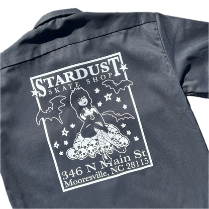 Stardust "Goth Girl" Dickies Screenprinted Short Sleeve Work Shirt Black / White