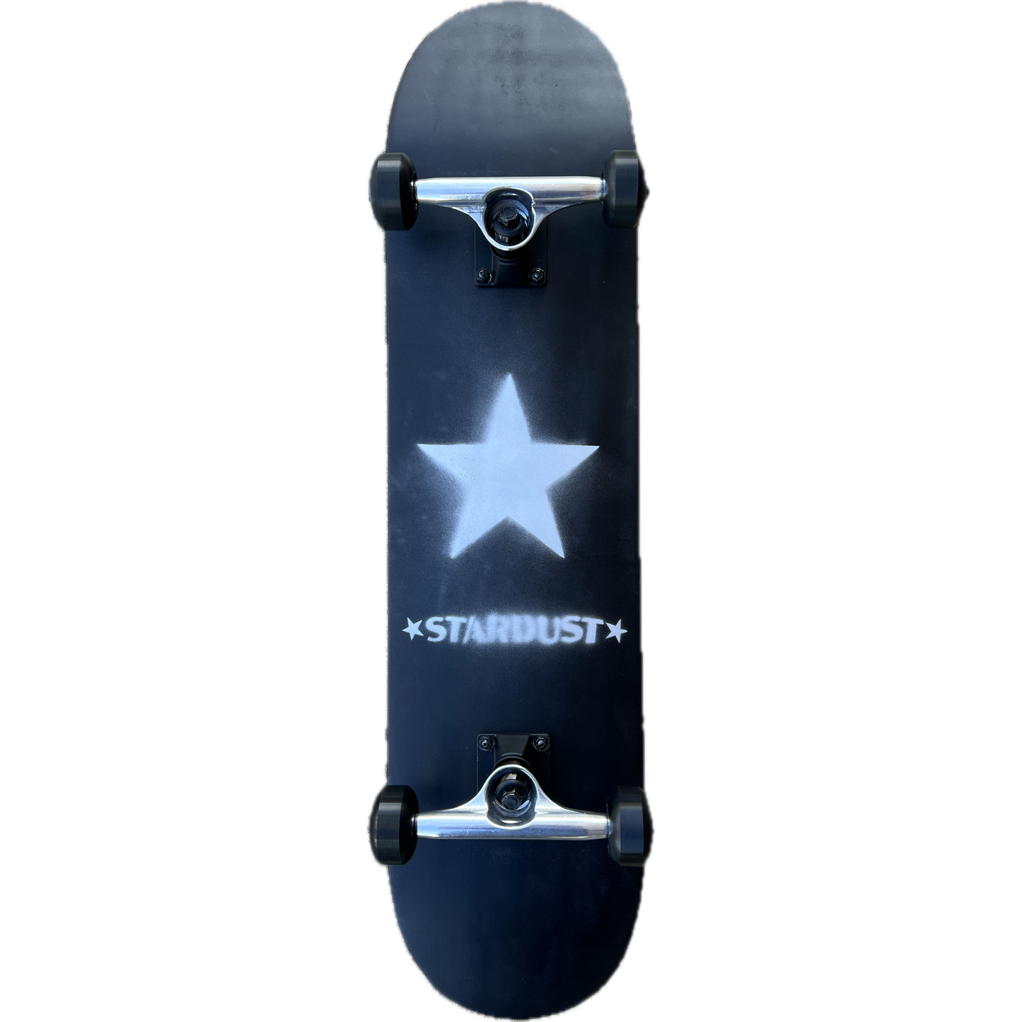 Stardust Silver Glitter Star Pre-Built Complete 7.75" x 32.0" Entry Level Skateboard Matte Black / Silver Glitter