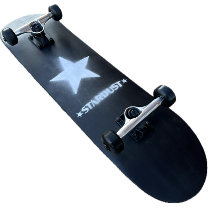 Stardust Silver Glitter Star Pre-Built Complete 7.75" x 32.0" Entry Level Skateboard Matte Black / Silver Glitter