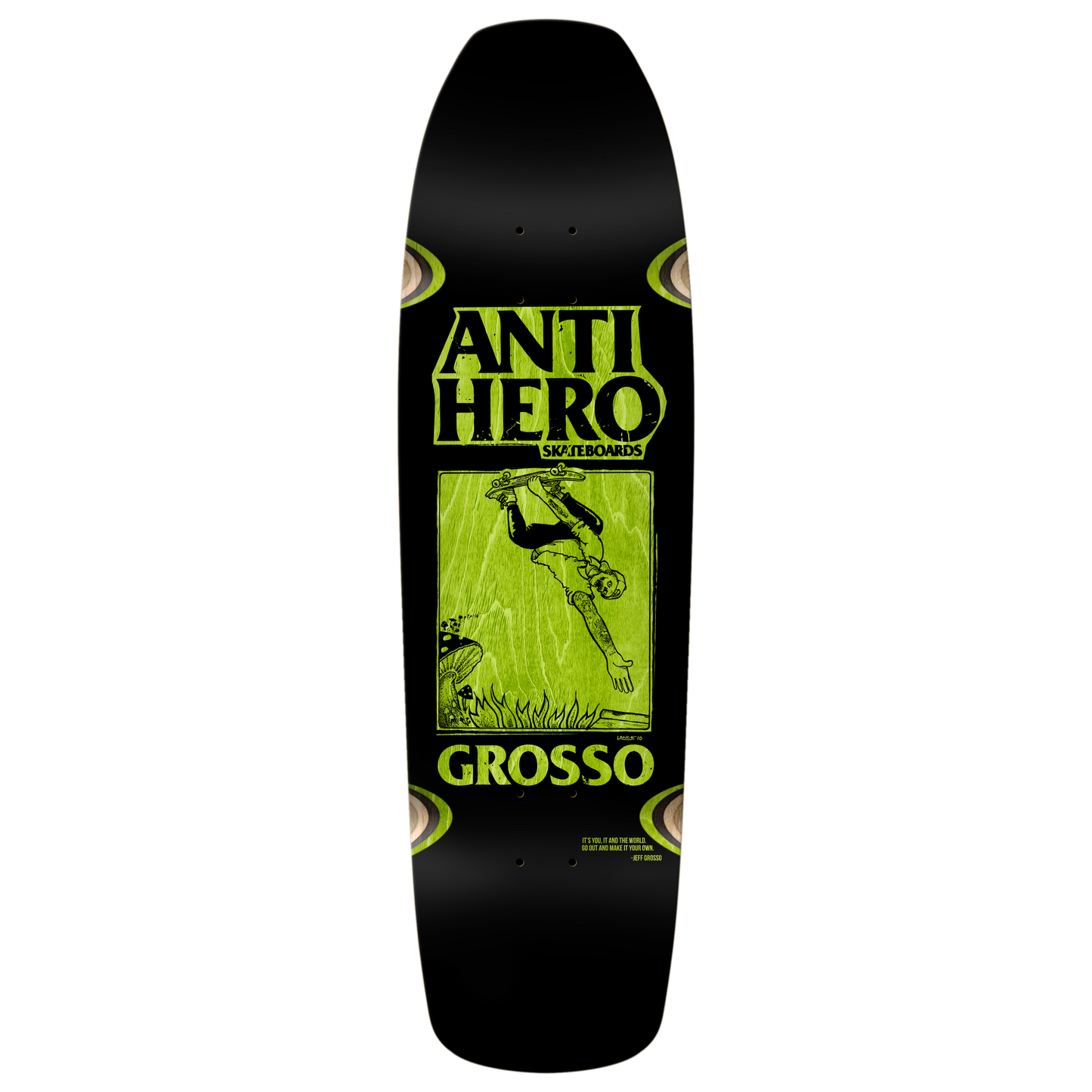 Anti Hero Skateboards Skate Shop Day 2025 Jeff Grosso "Hand Plant" By Lance Mountain "Old Guy Square Edge" Deck With Wheel Wells 9.25" Black Pearl / Brown Stain