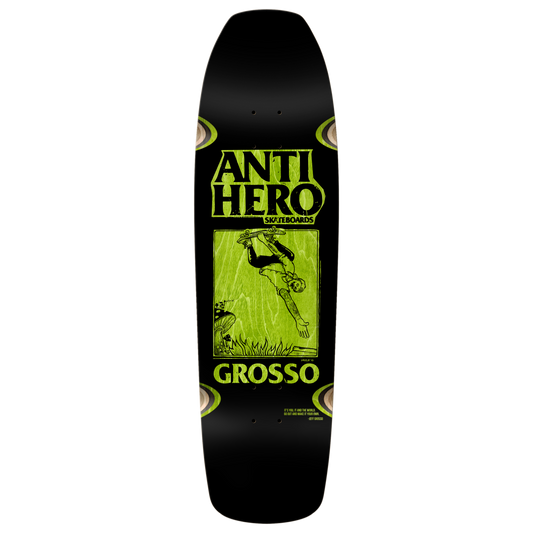 Anti Hero Skateboards Skate Shop Day 2025 Jeff Grosso "Hand Plant" By Lance Mountain "Old Guy Square Edge" Deck With Wheel Wells 9.25" Black Pearl / Brown Stain