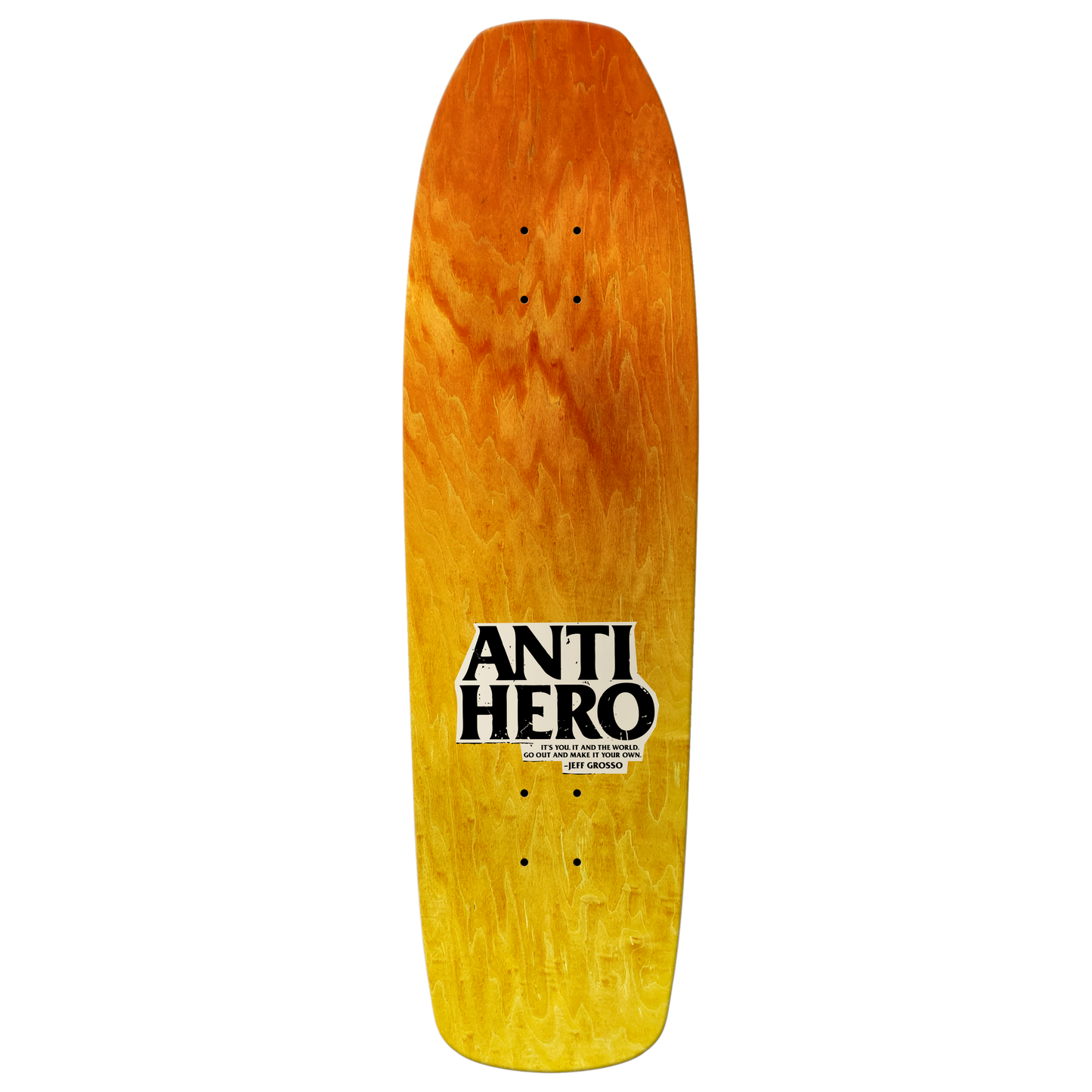 Anti Hero Skateboards Skate Shop Day 2025 Jeff Grosso "Hand Plant" By Lance Mountain "Old Guy Square Edge" Deck With Wheel Wells 9.25" Orange / Yellow Fade