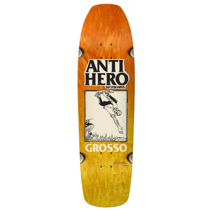 Anti Hero Skateboards Skate Shop Day 2025 Jeff Grosso "Hand Plant" By Lance Mountain "Old Guy Square Edge" Deck With Wheel Wells 9.25" Orange / Yellow Fade