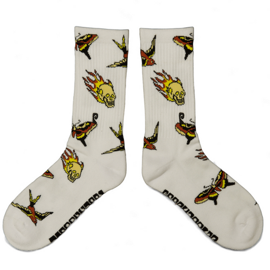 Psockadelic Tattoo Crew Socks White