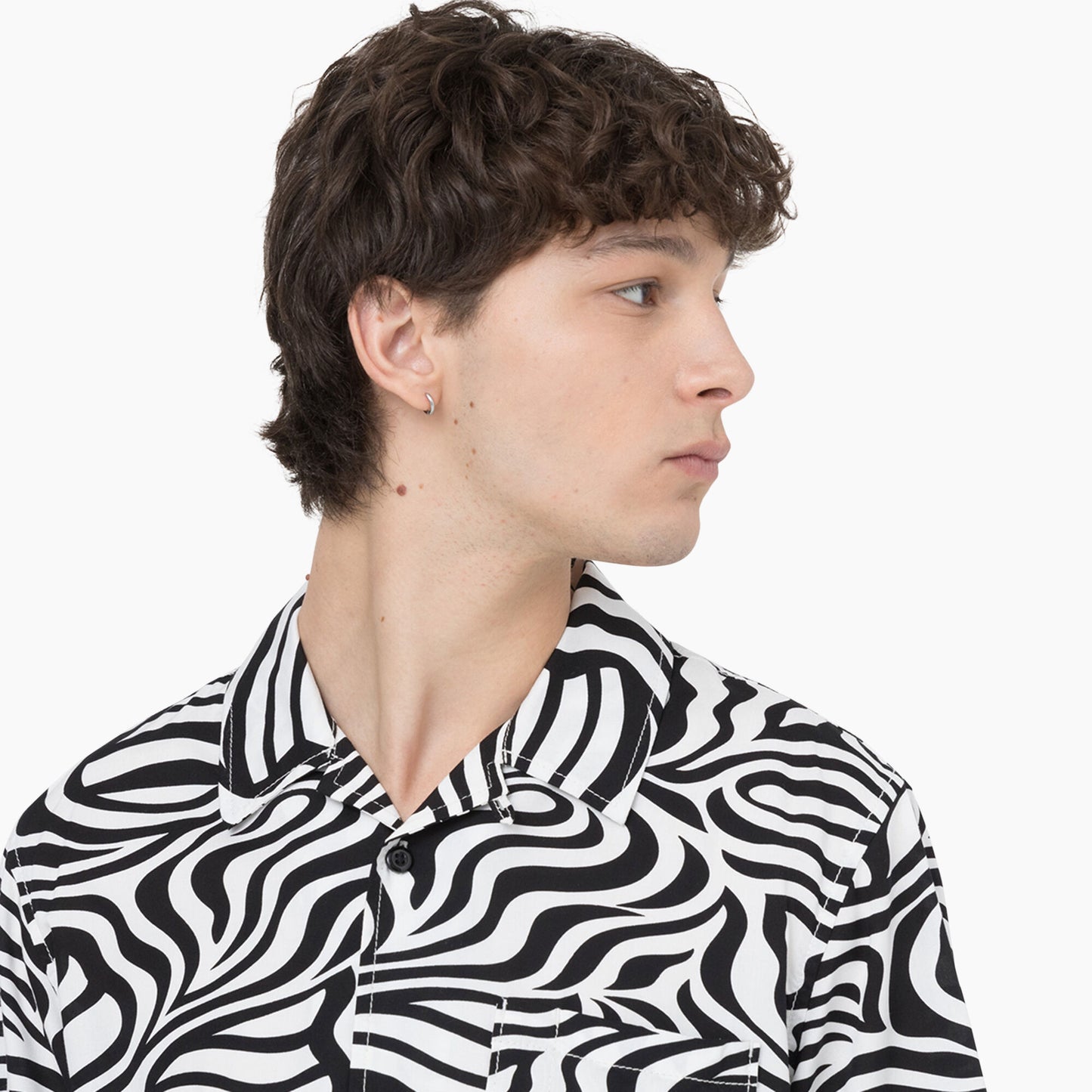 Dickies Zebra Print Button Up Short Sleeve Shirt Black / White